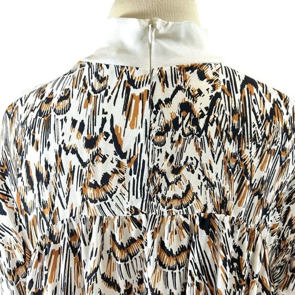 Reiss Blouse Womens Size 10 Ivory Magda Feather Print Mock Neck Poet Sleeve - Picture 10 of 14